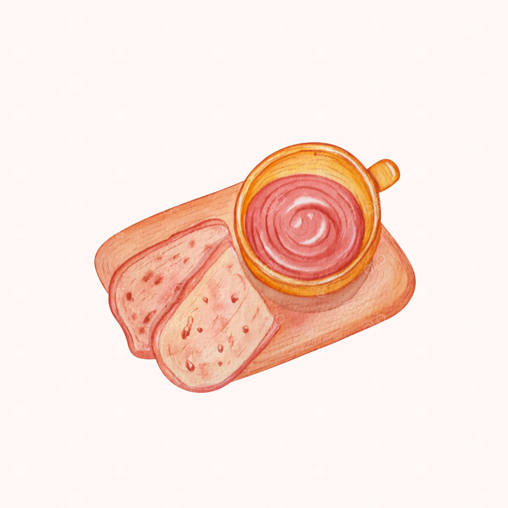 نقاشی دستی صبحانه: نان و چای با آبرنگ