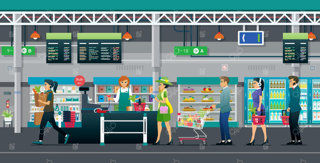 مردم در صف خرید اجناس در سوپرمارکت‌ها ایستاده‌اند