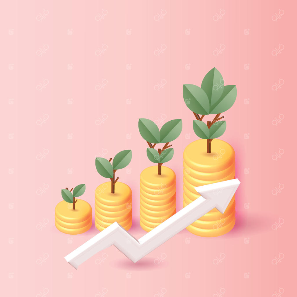 رشد سکه با درخت پول و گیاه سکه برای پس‌انداز پول - بردار سه‌بعدی کسب‌وکار و درآمد بانکی