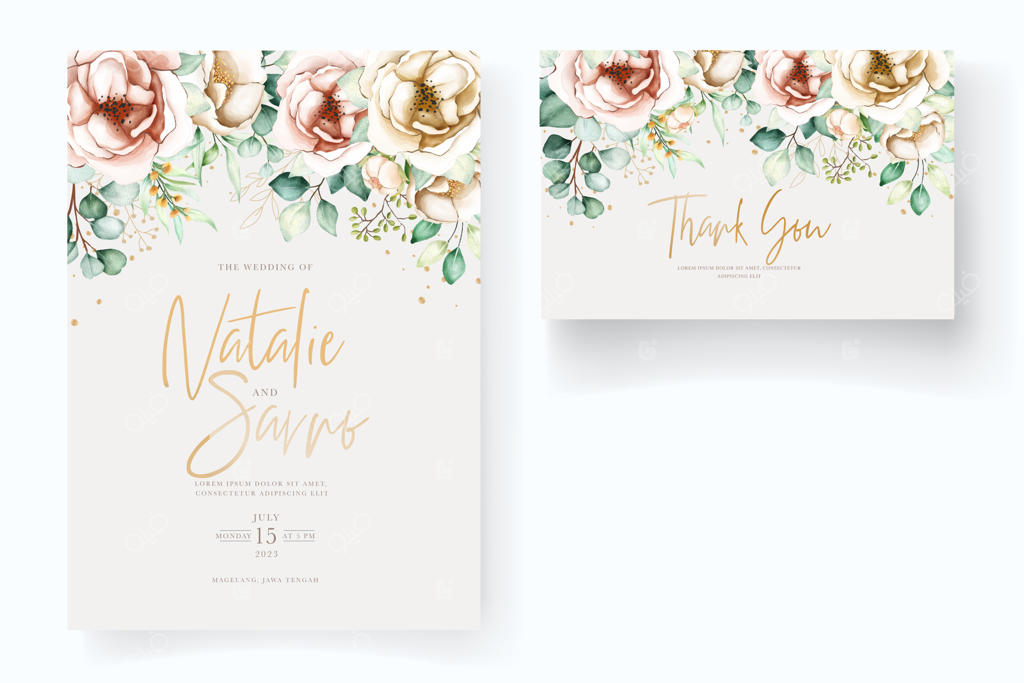 مجموعه کارت دعوت با طراحی ظریف گل صدتومانی و هورتانسیا