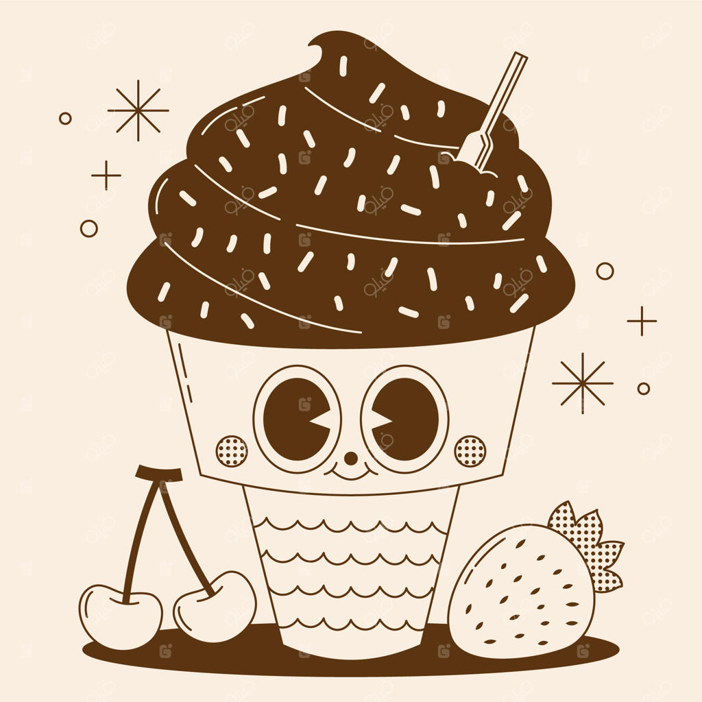 تصویر کارتونی رترو دست‌کشیده تک‌رنگ