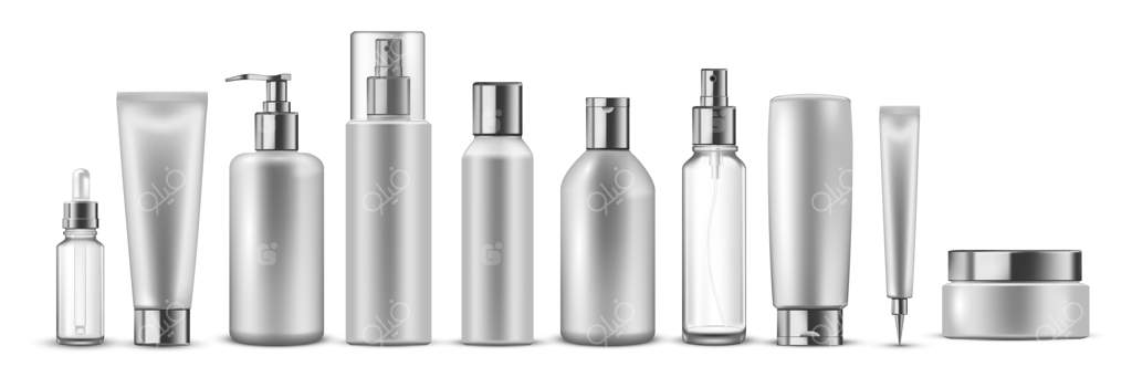 ظروف زیبایی پلاستیکی: مجموعه‌ای از کرم، لوسیون، اسپری، روغن، شامپو، صابون مایع، ژل، شیر و بالم برای بسته‌بندی محصولات آرایشی در تیوب‌ها و شیشه‌ها