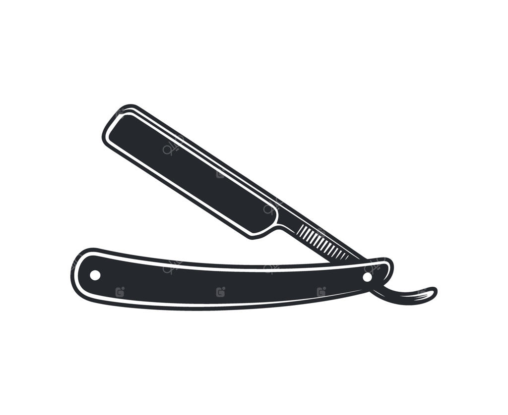 تصویرسازی قدیمی تیغ صورت‌تراشی - عنصر طراحی گرافیک سیاه و سفید برای آرایشگاه روی زمینه سفید