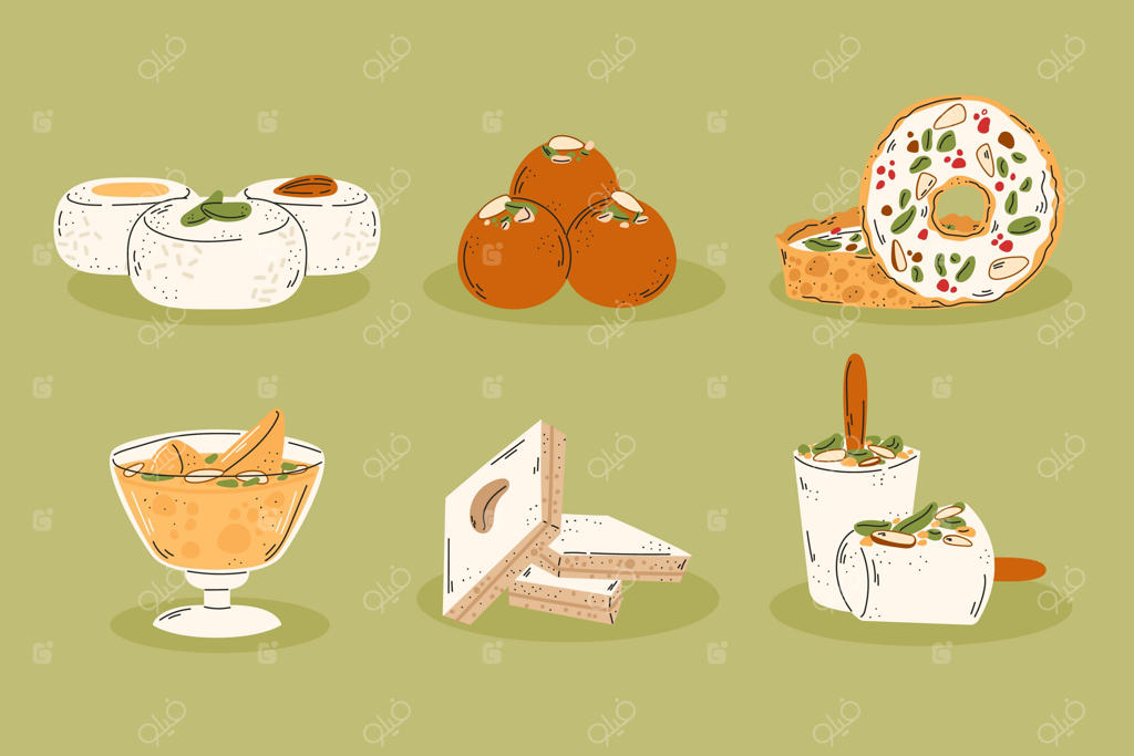 مجموعه‌ای از شیرینی‌های خوشمزه هندی دست‌کشیده