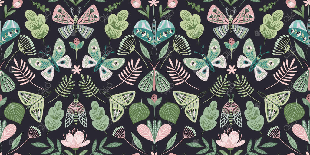 پترن گلدار انتزاعی با پروانه‌ها و شب‌پره‌ها - طراحی مدرن و خاص برای کاغذ، پارچه، دکوراسیون داخلی و موارد دیگر