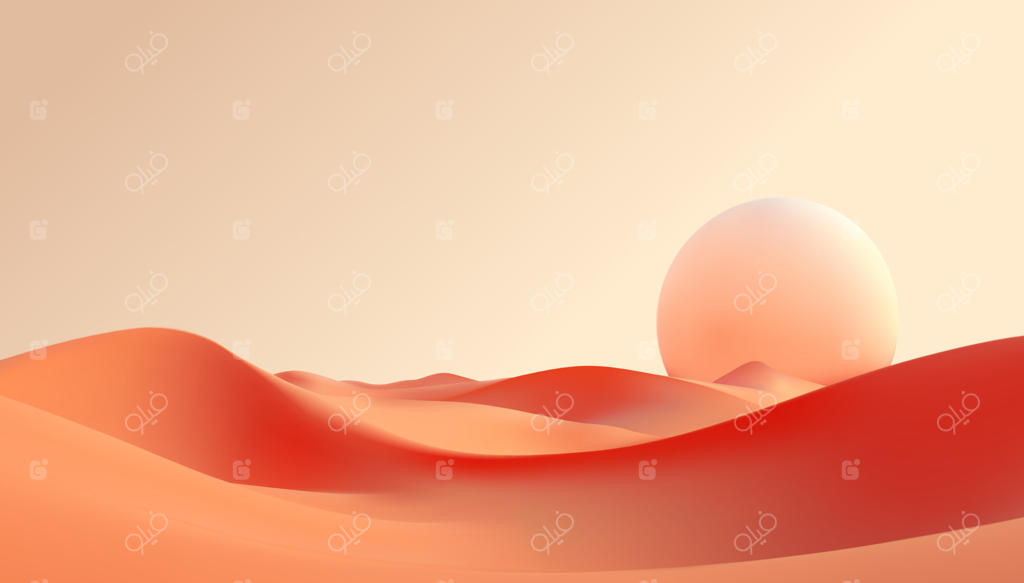 منظره بیابان با غروب خورشید. پس‌زمینه‌ای ساده و مینیمالیستی.