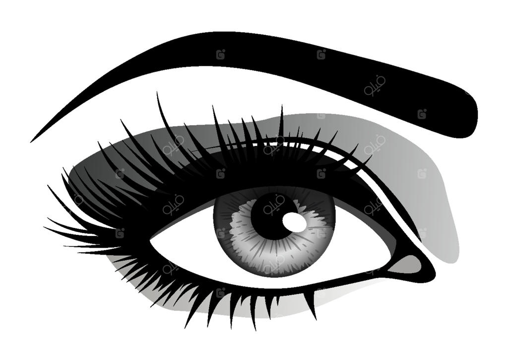 چشم زیبای زن با مژه‌های بلند و ابرو، آرایش جذاب با خط چشم، آیکون