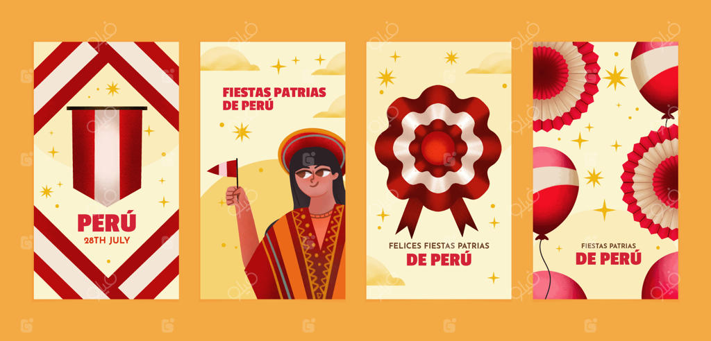 مجموعه استوری‌ اینستاگرام فیستاس پاتریاس پرو با طراحی آبرنگی