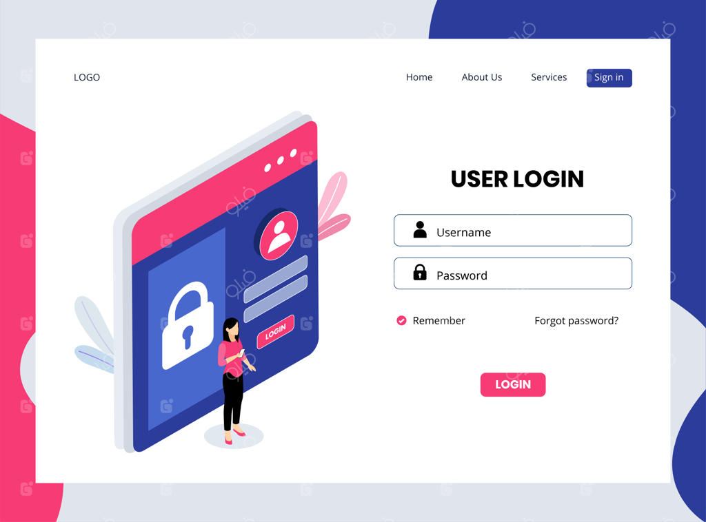 صفحه فرود ایزومتریک ورود کاربر