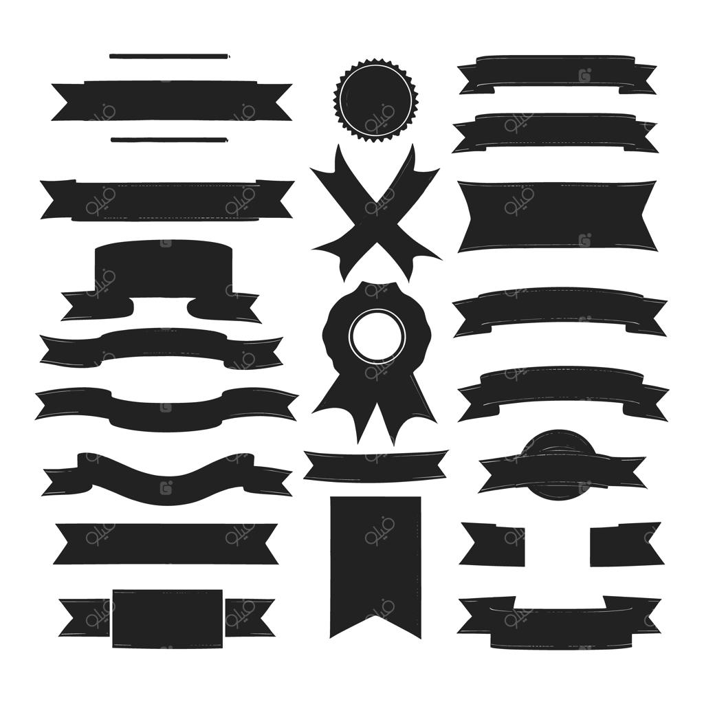 مجموعه وکتور سیلوئت و طرح‌های سیاه روبان و بنر
