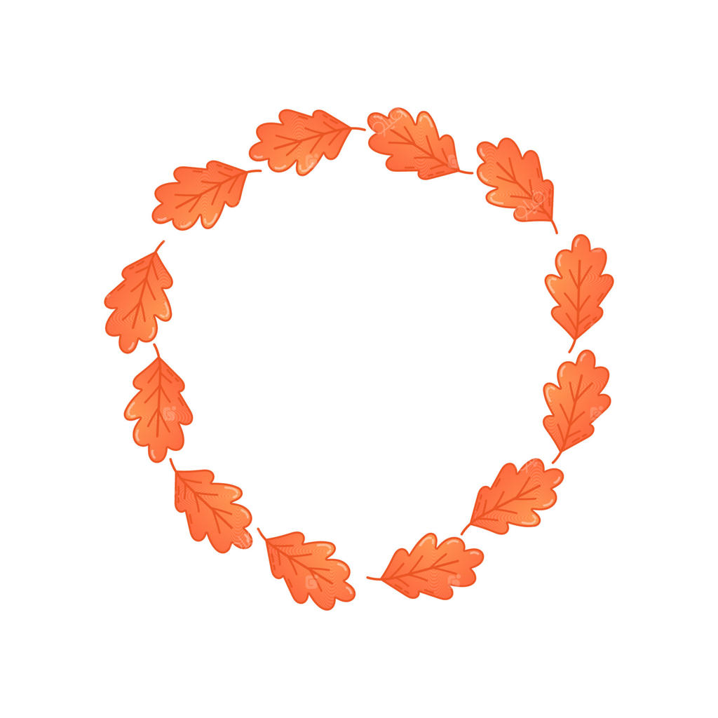 تاج پاییزی با برگ‌های بلوط در طیف نارنجی گرم