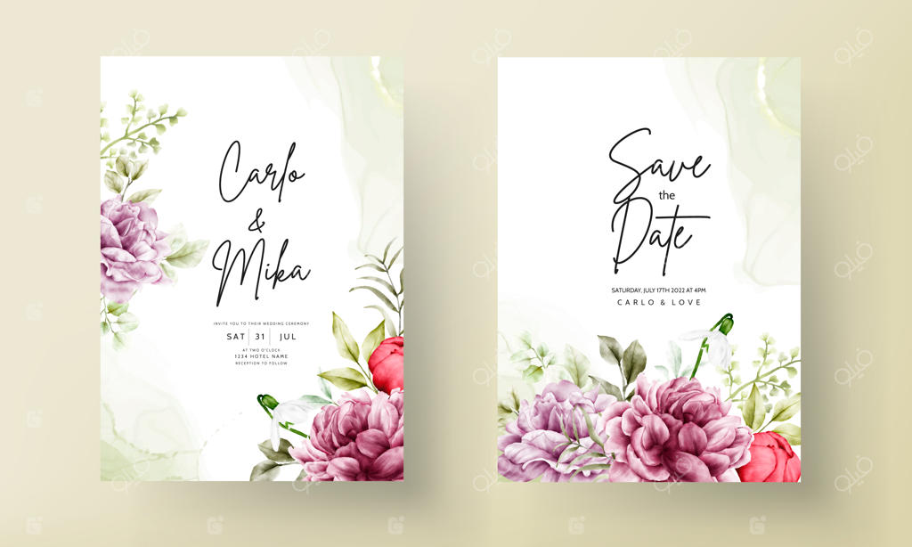 قالب کارت دعوت با طرح گل صد تومانی آبرنگی زیبا