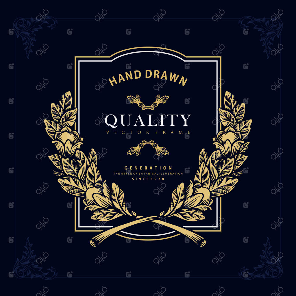 لیبل طلایی حکاکی‌ شده با طرح‌های تزئینی
