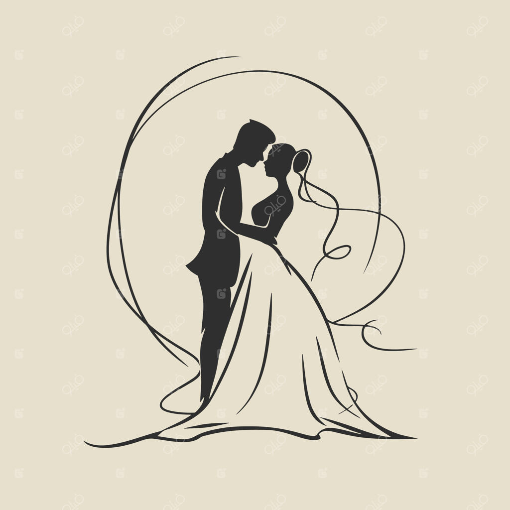 طرح خطی ساده عروس و داماد با پس‌زمینه جدا شده