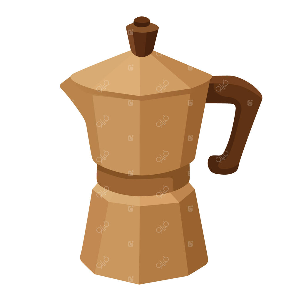 قوری قهوه موکا در رنگ‌های گرم، کلیپ آرت ایده‌آل برای تم‌های قهوه و مجموعه استیکر.
