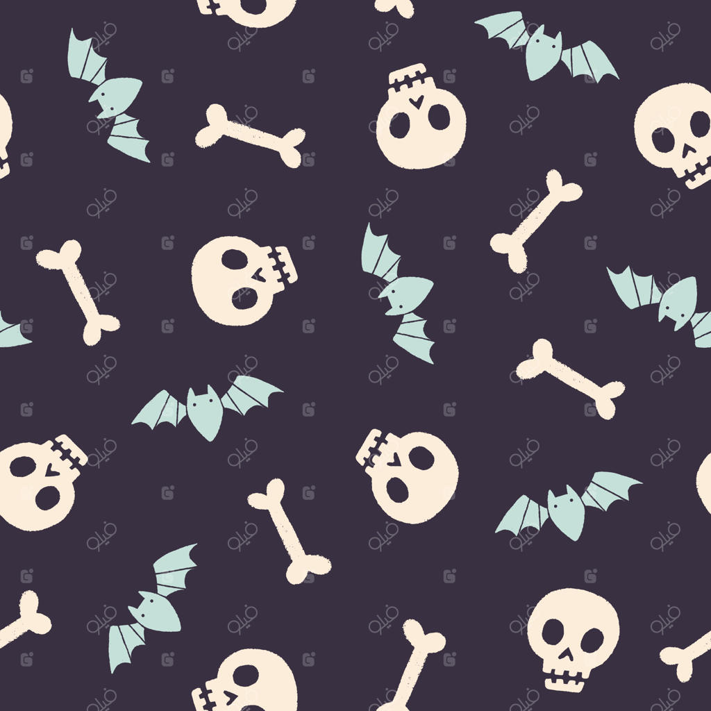 طرح هالووین با جمجمه و خفاش‌ها