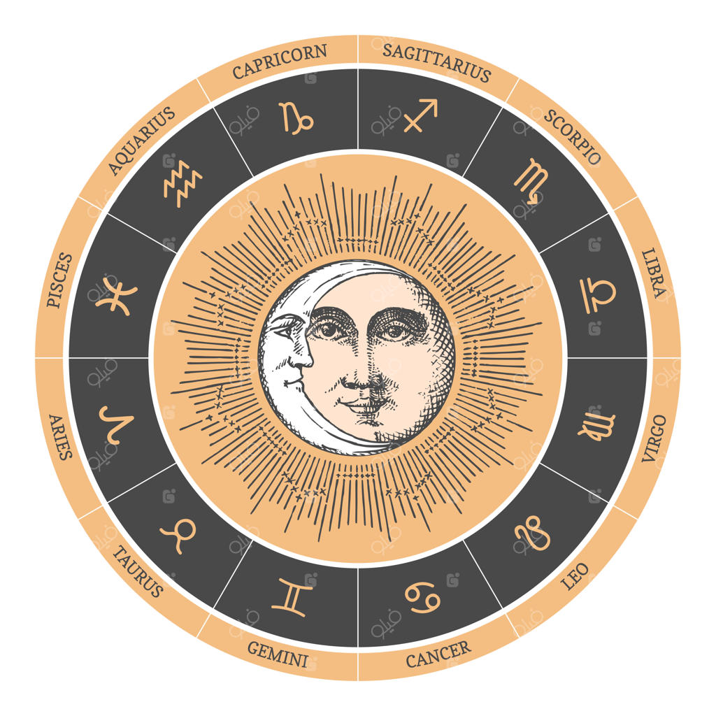 دایره زودیاک قدیمی با هلال خورشید در وکتور