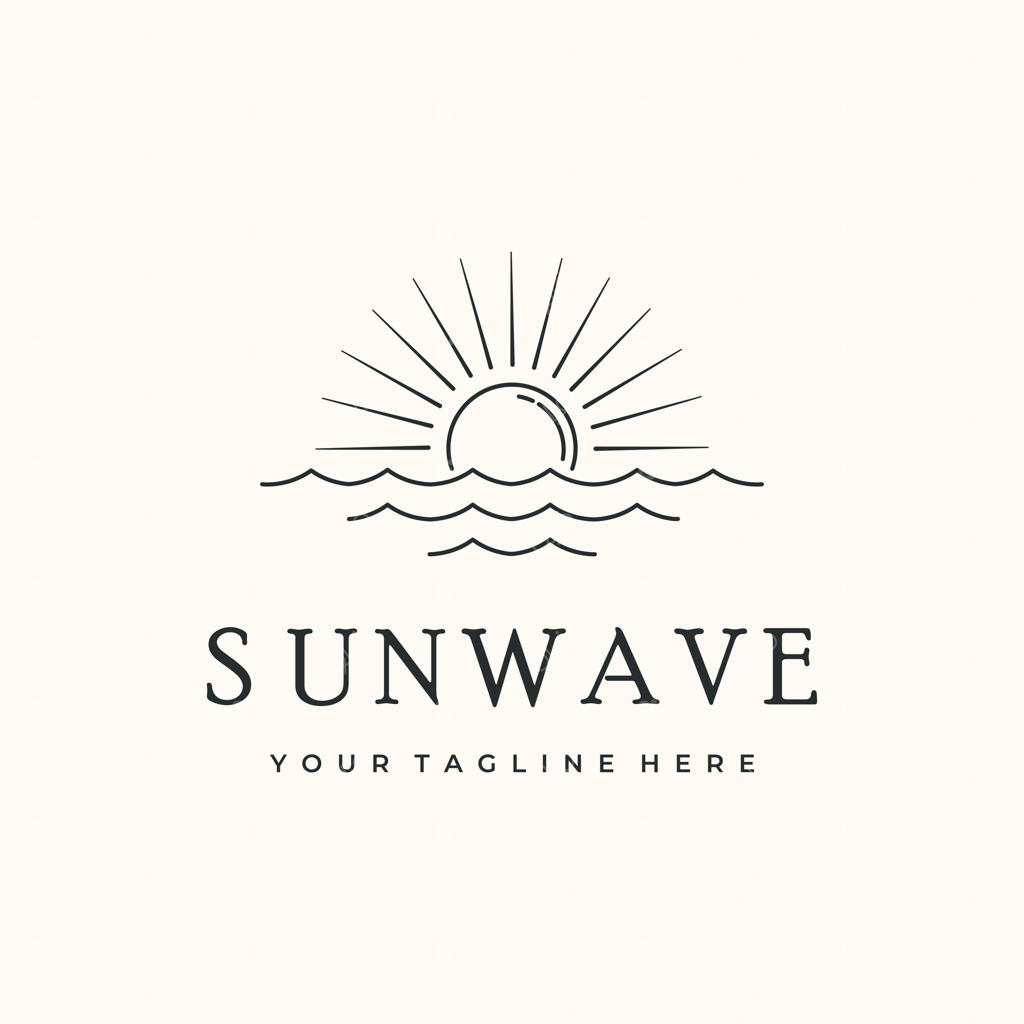 طراحی لوگوی خطی و مینیمال خورشید و موج استوایی، طرح لوگوی منظره خورشید و موج