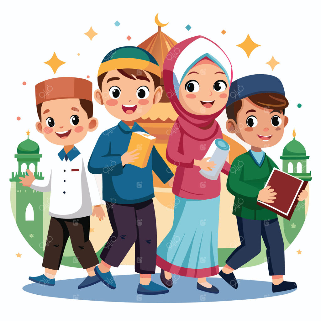 کودکان مسلمان با کتاب و مسجد