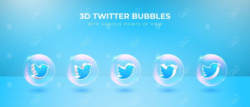 آیکن سه‌بعدی توییتر با دیدگاه‌های متنوع
