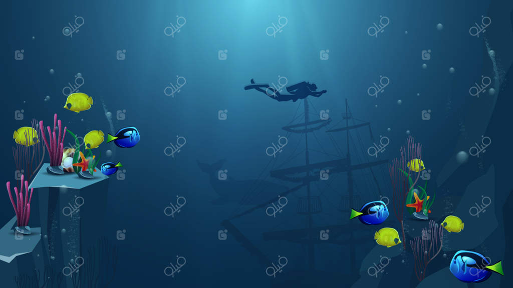 دنیای زیر آب، تصویرسازی وکتور با غواص