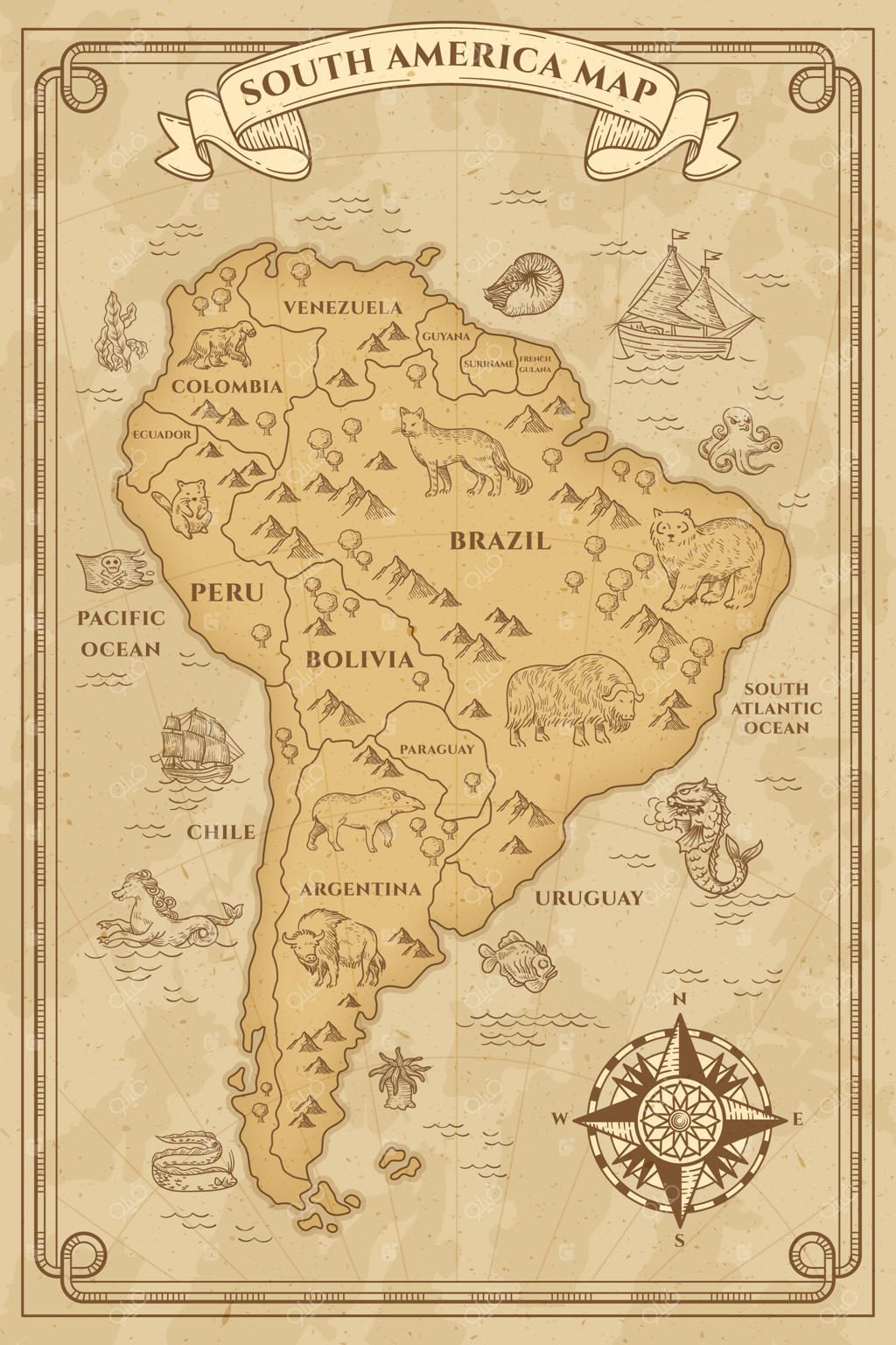 نقشه دست‌کشیده‌ای از آمریکا در گذشته