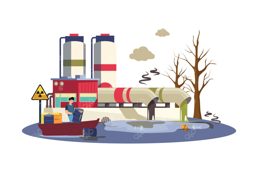 تصویرسازی مفهومی آلودگی آب در پس‌زمینه سفید