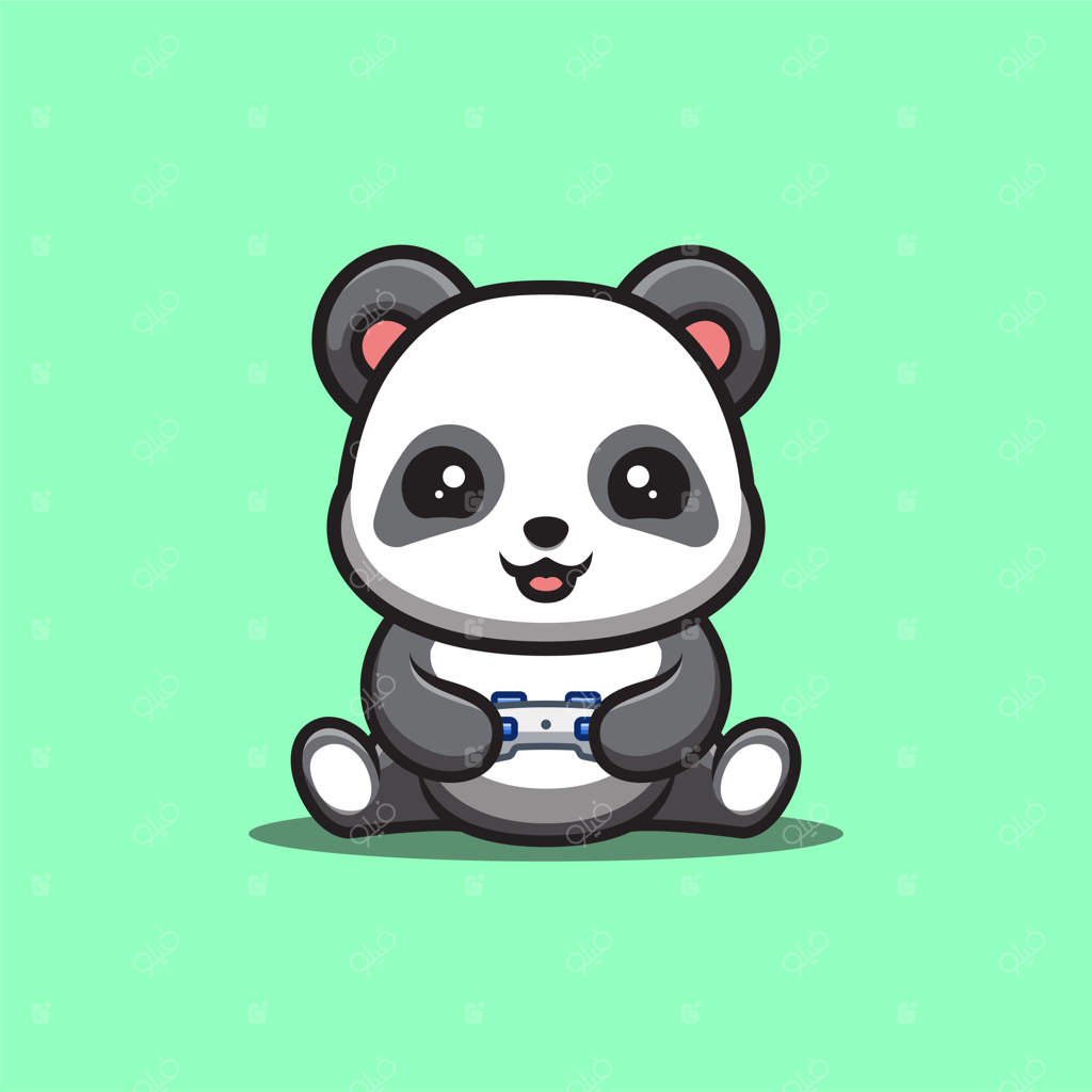 پاندای بامزه و خلاق: لوگوی کارتونی بازی کننده کawaii
