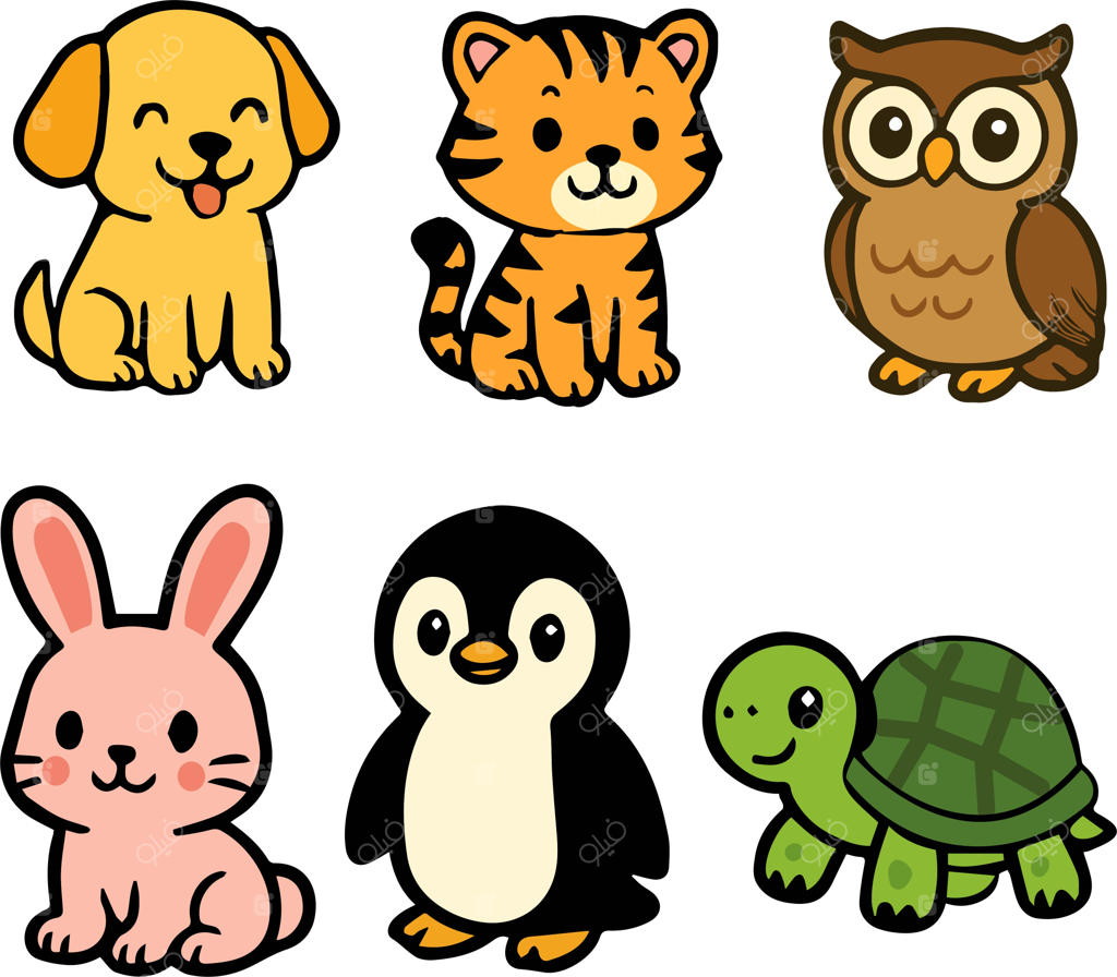 تصویرسازی وکتور مجموعه شخصیت‌های کارتونی حیوانات بامزه