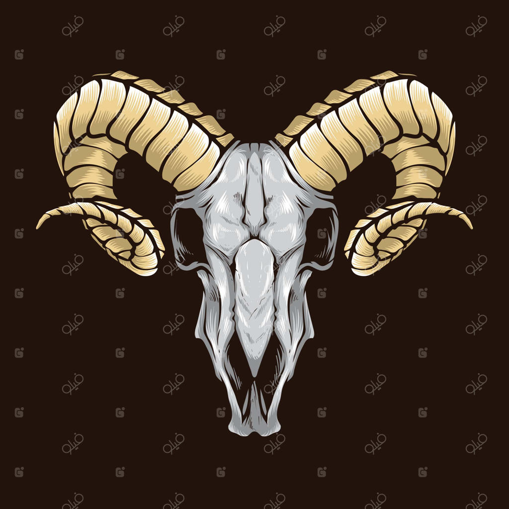 جمجمه قوچ در زمینه قهوه‌ای