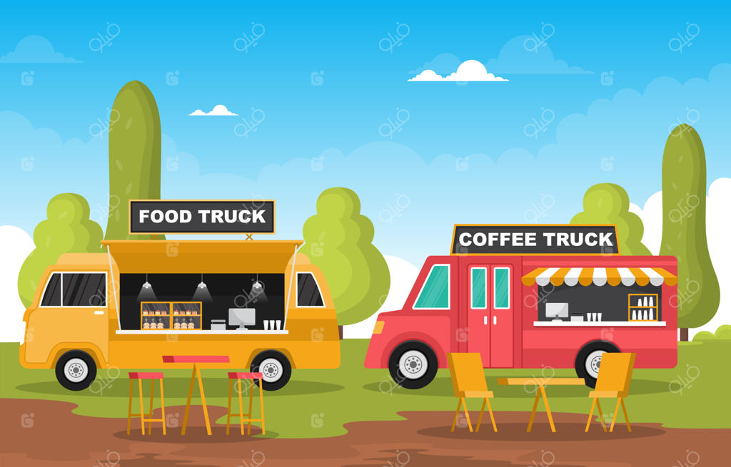 تصویر خودروی ون فود تراک در پارک یا خیابان