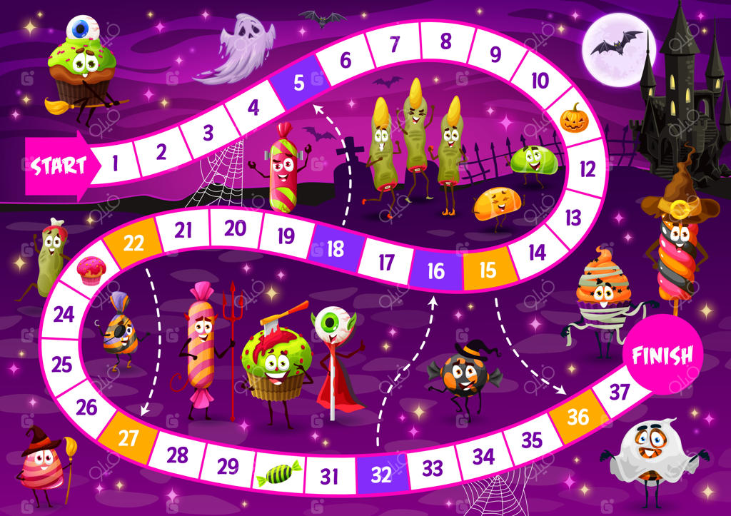 بازی تخته‌ای بچه‌ها: کارتون هالووین و آب‌نبات‌ها