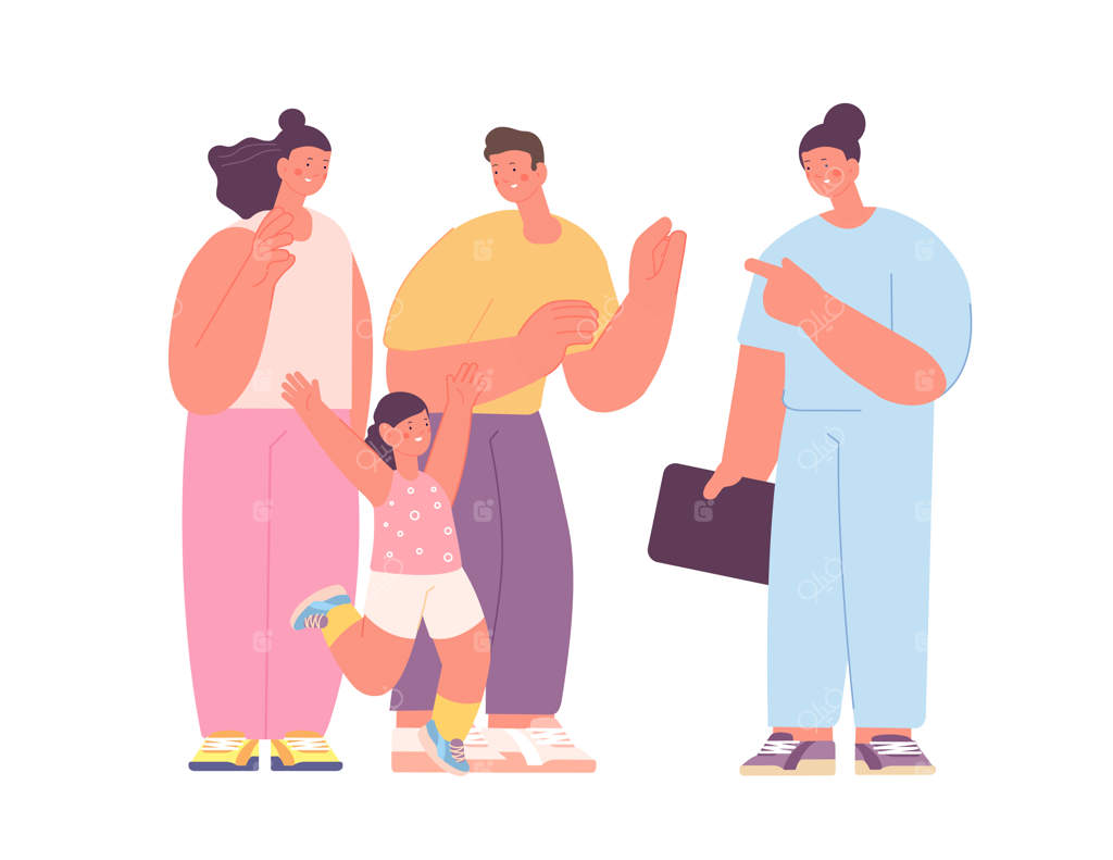 ویزیت پزشک خانواده خانواده با کودک خندان و خوشحال پزشک یا دندان‌پزشک و والدین با کودک صحنه وکتور