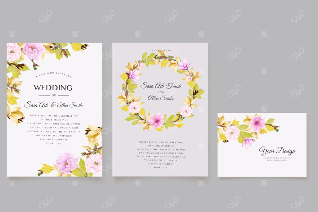 کارت ست شکوفه‌های گیلاس با رنگ صورتی و برگ‌های لطیف