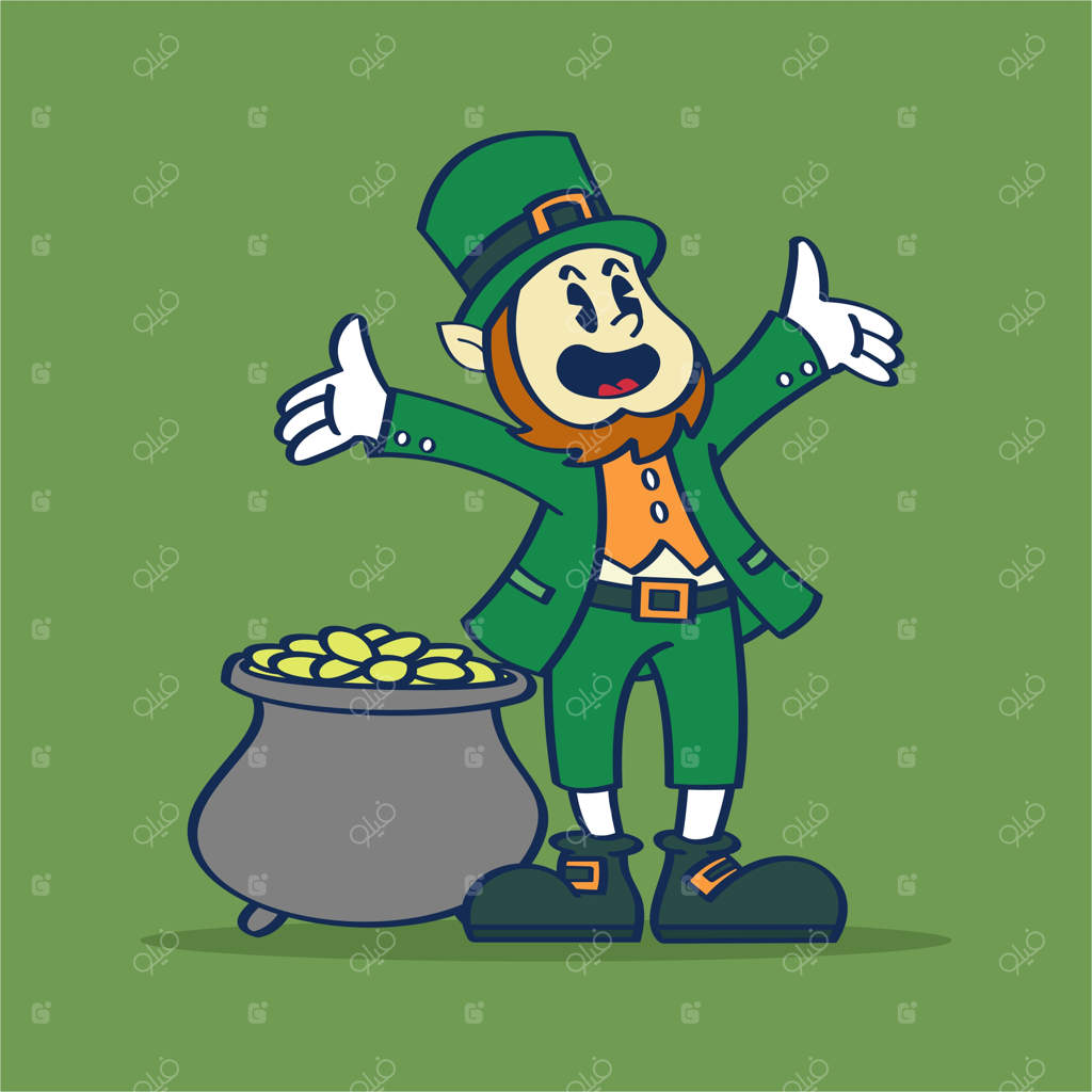 تصویر وکتور شخصیت کارتونی جن با دیگ طلا که می‌گوید سلام