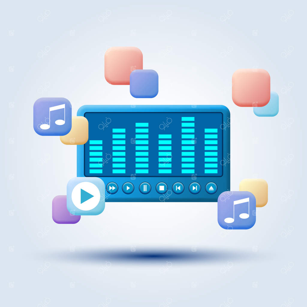 تصویرسازی مفهومی پلیر چندرسانه‌ای به سبک کارتونی