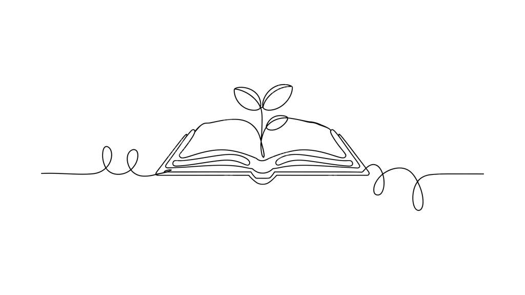 طراحی خطی پیوسته از یک کتاب باز با قلم