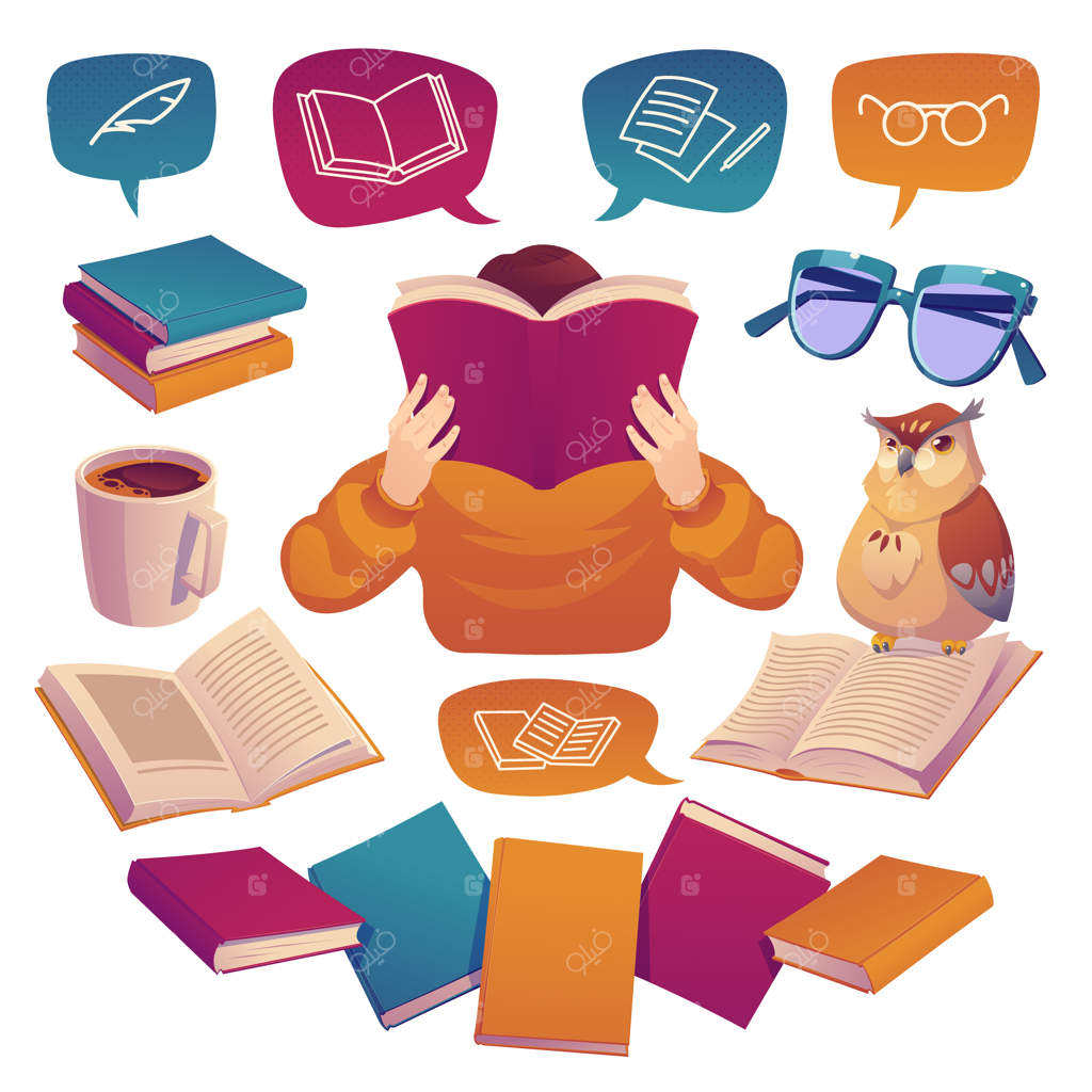 تصویرسازی باشگاه کتاب با دست کشیده شده