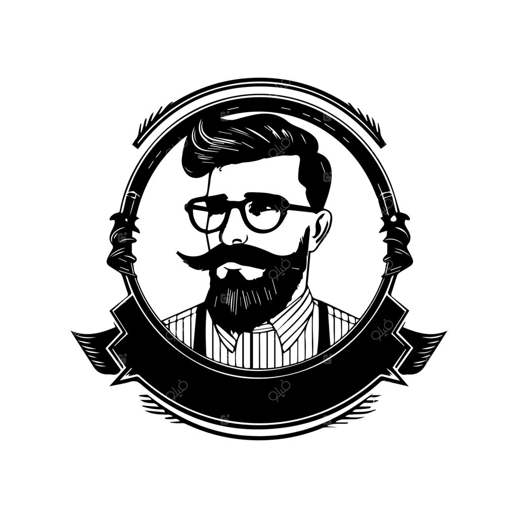 لوگوی آرایشگاه با ترکیبی از ستون آرایشگران کلاسیک و قیچی‌های سنتی، مناسب برای یک ظاهر الهام‌گرفته از دوران قدیم