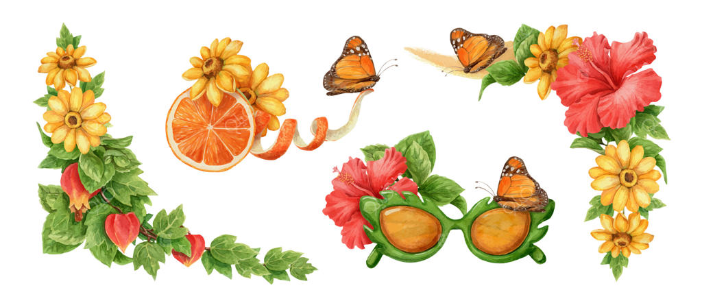 هنر شاداب گل‌ها و پروانه‌ها برای پروژه‌های خلاقانه - وکتور حرفه‌ای