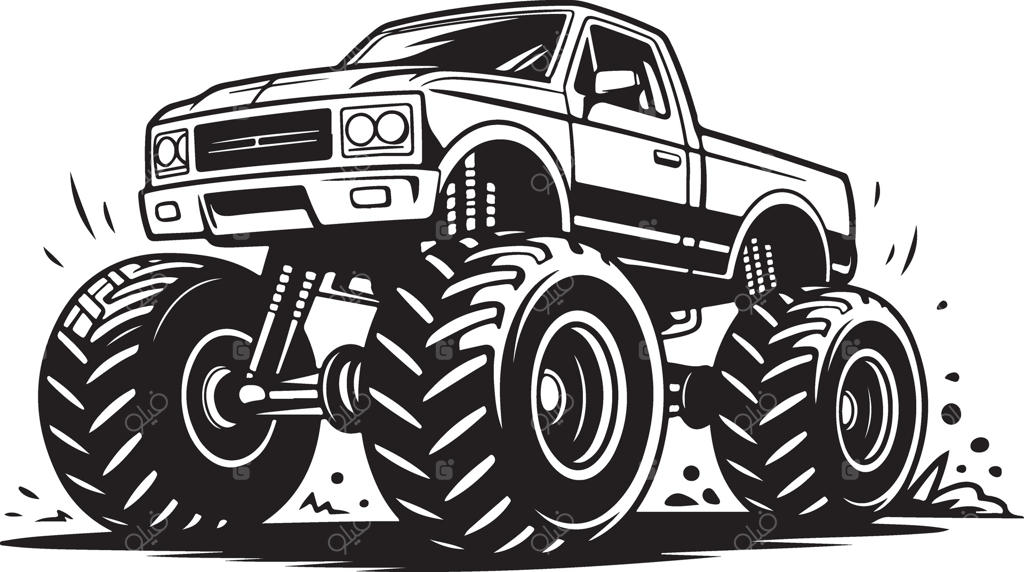 تصویرسازی کامیون هیولا و خودروی قدرتمند