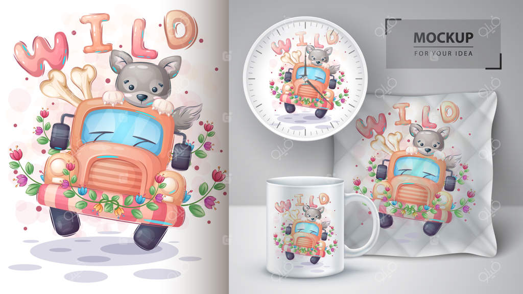 پوستر و محصولات تجاری سفر با گرگ زیبا.