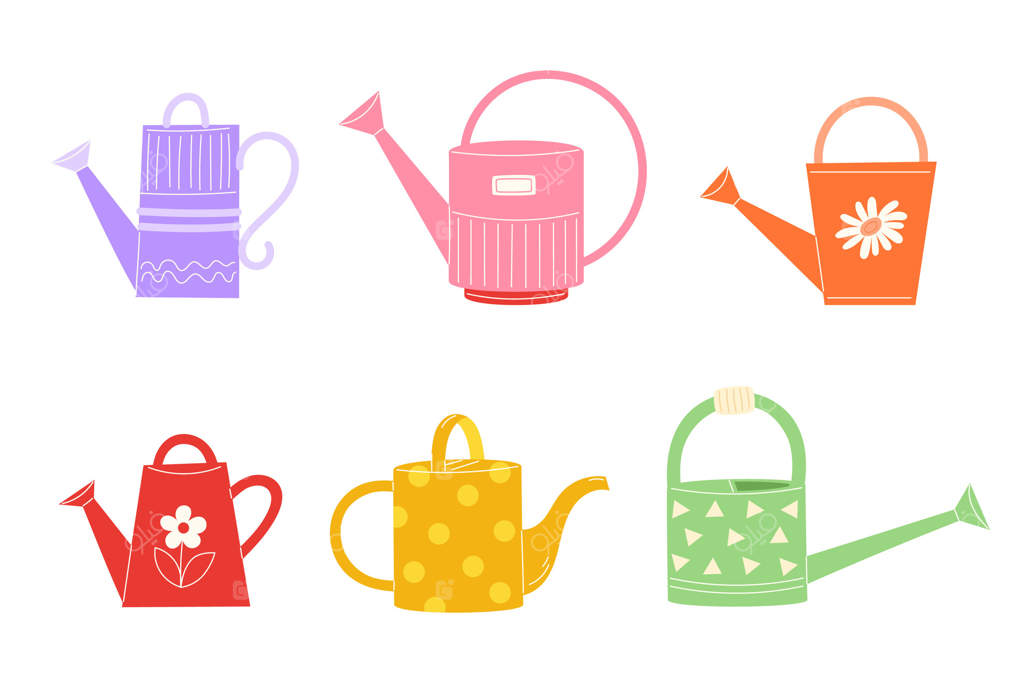 مجموعه‌ آبپاش‌های باغی رنگارنگ با الگوهای هندسی، ایدئال برای باغبانی بهاری و تزئین فضای باز