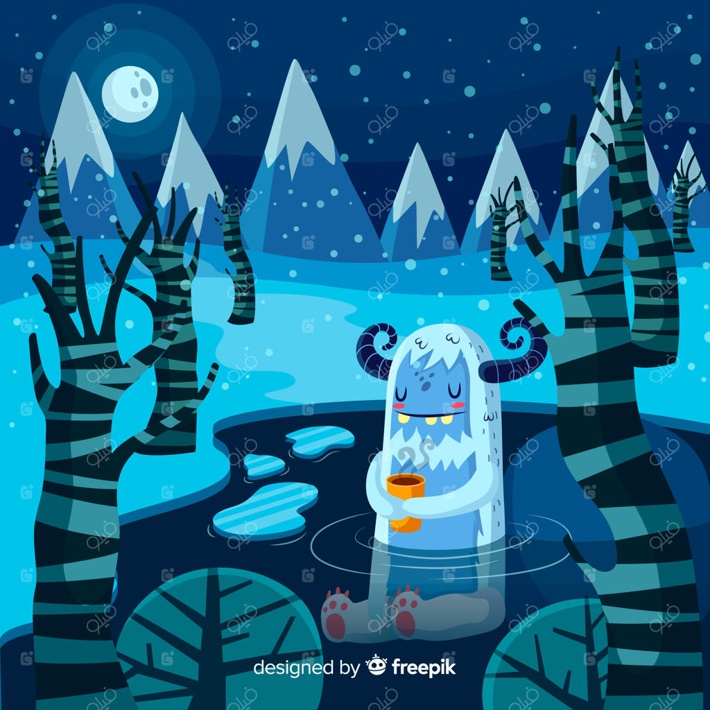 پس‌زمینه زمستانی با هیولای دوست‌داشتنی