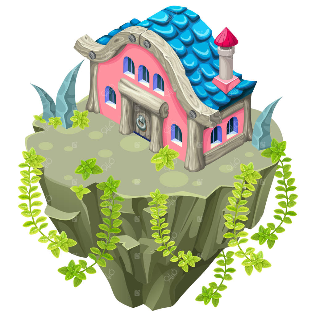 خانه ایزومتریک روی جزیره سنگی