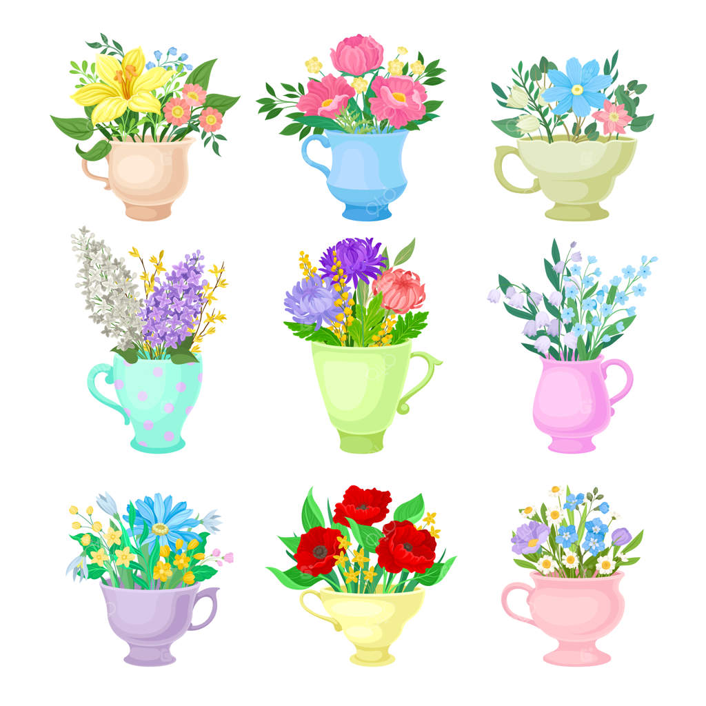 مجموعه‌ای از دسته‌گل‌ها در دایره‌های سرامیکی ساده