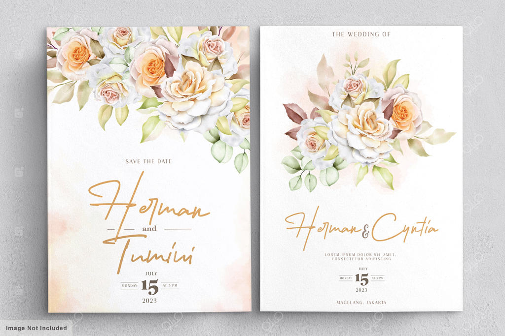 قالب کارت دعوت عروسی با طراحی گل‌های آبرنگی