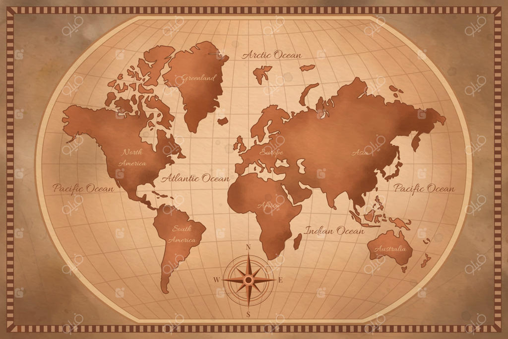 تصویرسازی نقشه قدیمی با آبرنگ