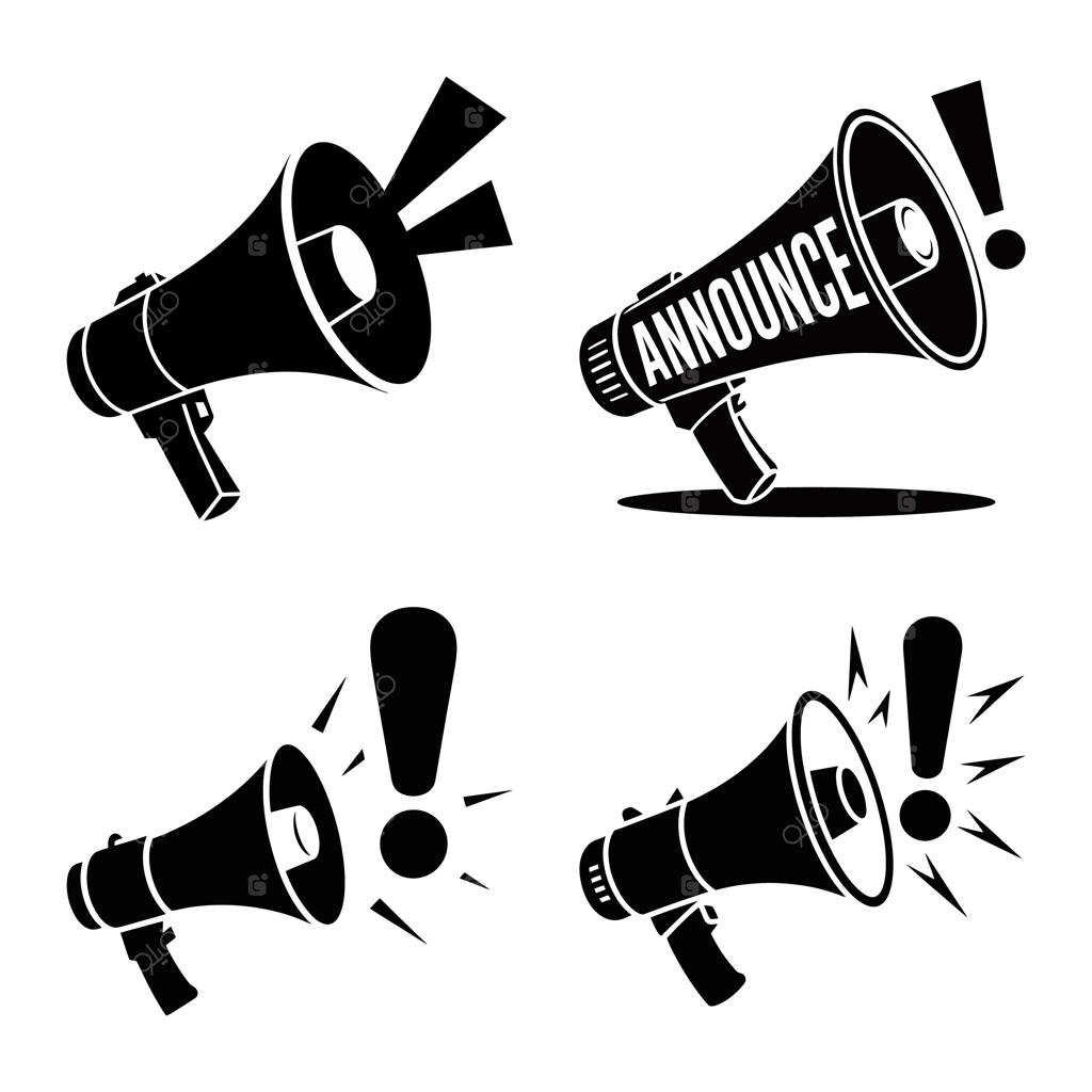 مجموعه‌ای از اشکال سیاه بلندگو برای اعلام پیام‌ها و هشدارهای مهم