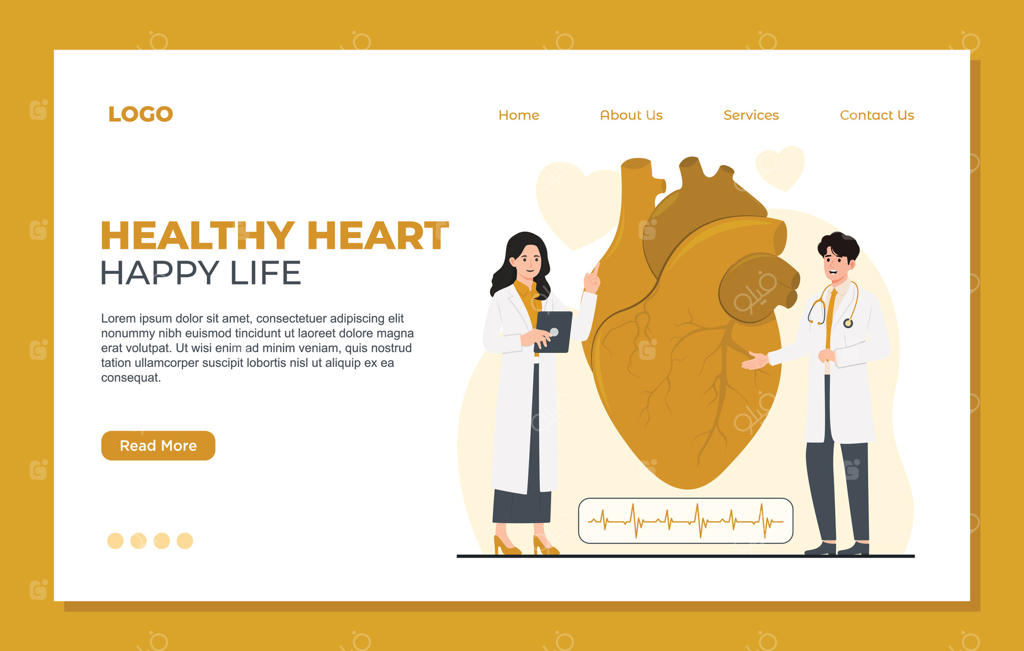 قالب صفحه فرود مفاهیم قلب‌شناسی: دکتر و بیمار. تصویر بررسی قلب به سبک ساده.